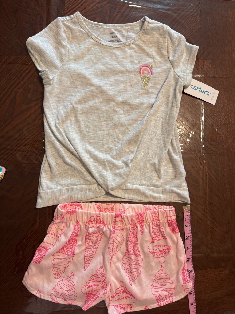Carter's Girls' Gray Top & Pink Ice Cream Shorts Pajama Set